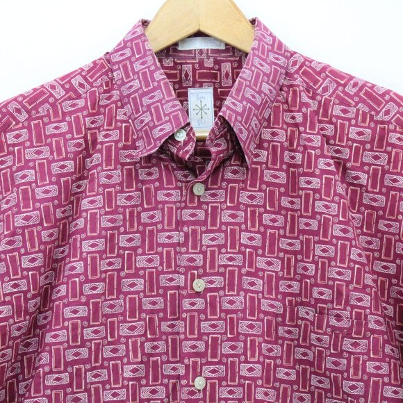 Vintage Burma Bibas Shirt Men Red Button Down Retro Pattern Collared Size XL 90s - Picture 5 of 10